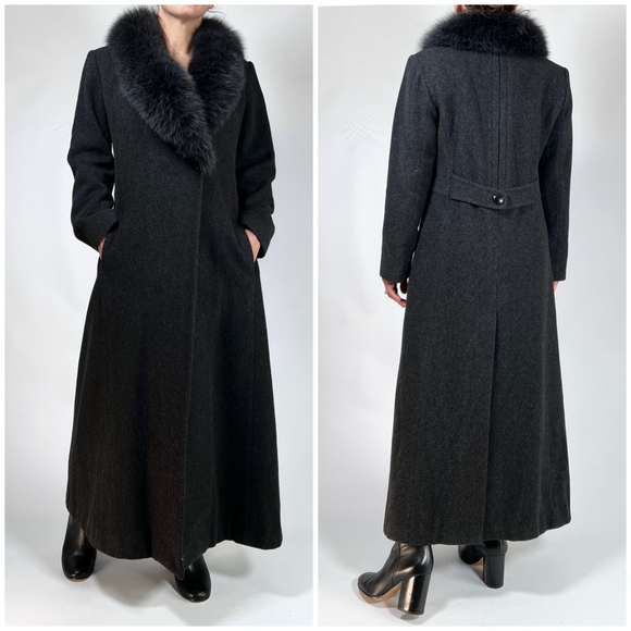 MARVIN RICHARDS Jackets & Blazers - MARVIN RICHARDS Womans Coat Charcoal 100% Lambswool Fox Fur Maxi Coat Size 4